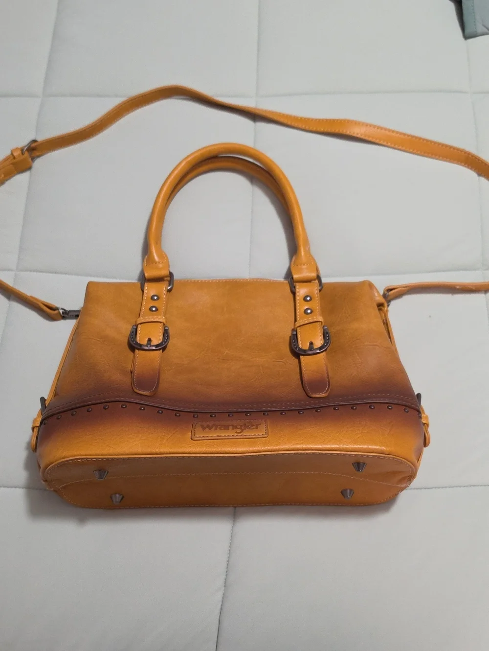 Wrangler Yellow Leather Tote with Stud Accents